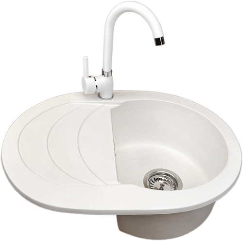 Zlewozmywak jednokomorowy z ociekaczem VIGOR biały z lewym ociekaczem + bateria NOON na Arena.pl