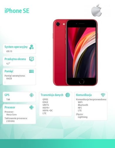 IPhone SE Apple 64GB 4.7" Red MX9U2PM/A na Arena.pl