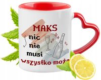 Dla Maksa Kubek Czerwony Z Uszkiem W Kształcie Serca Na Prezent Z Nadrukiem