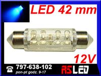 żarówka 9 LED 10x42 mm rurka 42mm NIEBIESKA 12v