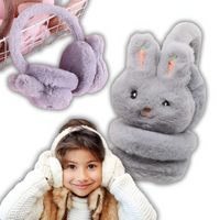 NAUSZNIKI ZIMOWE CIEPŁE PLUSZOWE DZIECIĘCE DLA DZIECI KRÓLICZEK SZARY