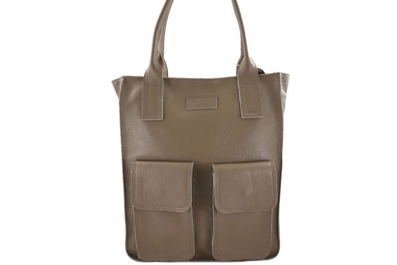 Torba shopper bag do pracy - Beżowa ciemna zdjęcie 1