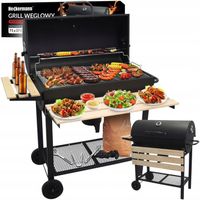 DUŻY GRILL OGRODOWY WĘGLOWY PÓŁKI POPIELNIK RUSZT POKRYWA