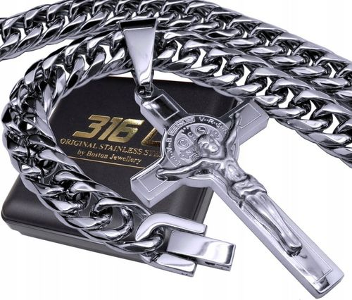 MASYWNY SREBRNY ŁAŃCUCH NA SZYJĘ Z KRZYŻYKIEM 316L na Arena.pl