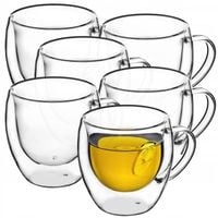 SZKLANKI DO HERBATY 250ml KAWY LATTE TERMICZNE KUBKI PODWÓJNE ŚCIANKI 6 szt