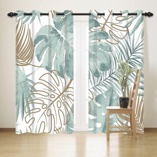 Zasłony zaciemniające tropikalne palmy białe 2 szt. 140x175 cm na przelotki na Arena.pl