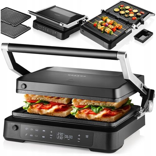 GRILL ELEKTRYCZNY OPIEKACZ ROZKŁADANY 6 PROGRAMÓW 2 TERMOSTATY 2000W na Arena.pl