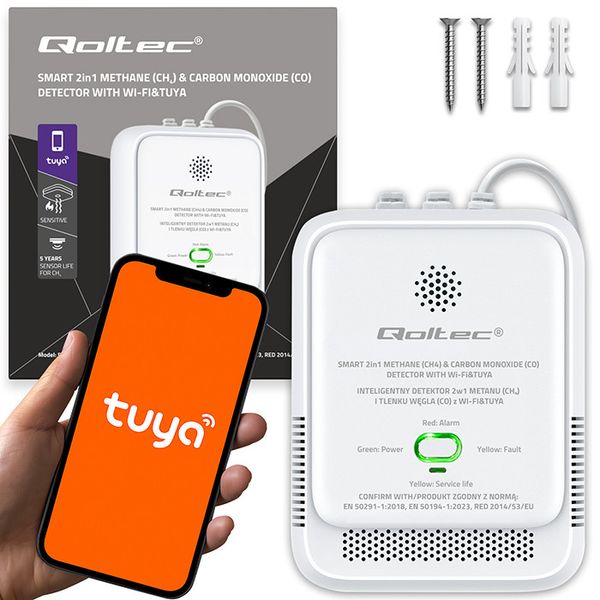 Czujnik CO/CH4 WiFi Tuya Qoltec 2w1 zdjęcie 1