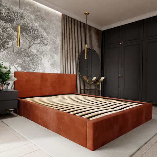 ŁÓŻKO TAPICEROWANE DO SYPIALNI 180x200 ŁÓŻKO PODWÓJNE Z POJEMNIKIEM MIODOWE na Arena.pl