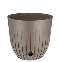 Doniczka donica plastikowa z podstawką 16 cm prążkowany wzór brązowo-beżowy