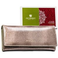 lakierowany portfel damski w szarym kolorze z kieszenią na suwak - peterson