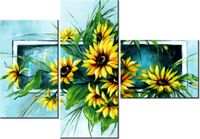 100CM 80 OBRAZ 3 ELEM SŁONECZNIKI TURKUSIE ŚCIENNY