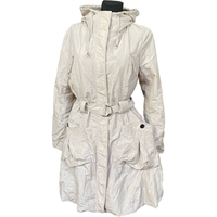 Kurtka Damska Płaszcz z Kapturem Przeciwdeszczowy z Paskiem Biała 46