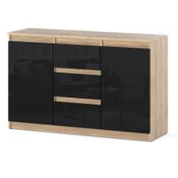 Komoda Młodzieżowa 3 Szuflady Nowoczesna Oleksa 120cm Sonoma Czarny Połysk