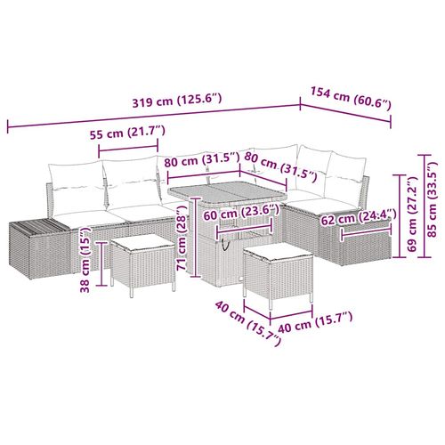 Zestaw Sof na Ogród z poduszką 9 pcs Czarny Polirattan na Arena.pl