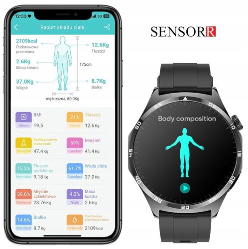 ZEGAREK MĘSKI SMARTWATCH ROZMOWY EKG POMIAR CUKRU CIŚNIENIE TEMPERATURA PL na Arena.pl