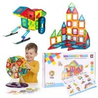 KLOCKI MAGNETYCZNE DLA DZIECI DOMEK AUTKO KARUZELA 70 ELEMENTÓW