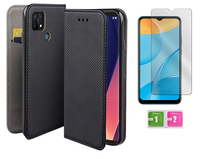 Etui z klapką do OPPO A15S / A15 / A35 czarny obudowa case + szkło na ekran