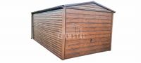 GARAŻ BLASZANY 3m x 6m poziom - dwuspad - Brama uchylna - ciemny orzech rynny TS268 3x6