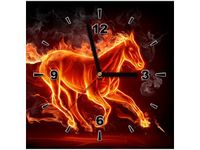 30X30CM ZEGAR OGNISTY KOŃ OBRAZ DREWNO