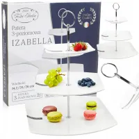 PATERA PORCELANOWA PIĘTROWA BIAŁA NOWOCZESNA NA CIASTO OWOCE 3-POZIOMOWA