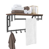 Półka ścienna z wieszakami 66x30 cm na ubrania rustykalny brąz loftowa