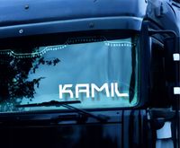 Naklejka wycinana ploterowo 44 cm TWOJE IMIĘ TESKT NA BUSA TIRA CIĄŻARÓWKĘ