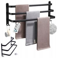 Wieszak ŁAZIENKOWY ścienny na ręczniki metalowy czarny + haczyki 50 cm