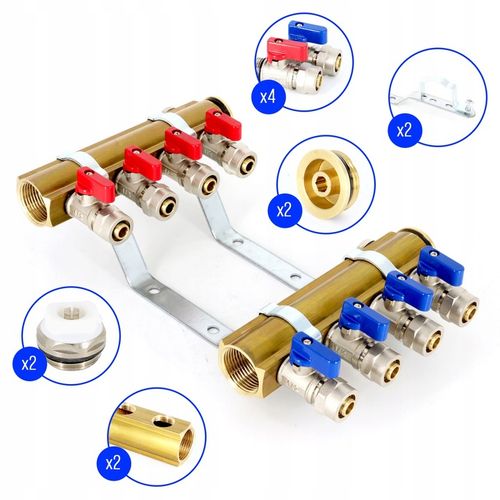 Rozdzielacz C.O. 4 obwodów zaworki PEX odpowietrzniki DO GRZEJNIKÓW na Arena.pl
