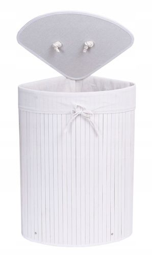 KOSZ POJEMNIK NA PRANIE BIELIZNĘ BAMBUSOWY NAROŻNY BIAŁY ŁAZIENKOWY 60L na Arena.pl