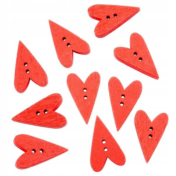 Guzik drewniany SERCE czerwony 10szt. zdjęcie 1