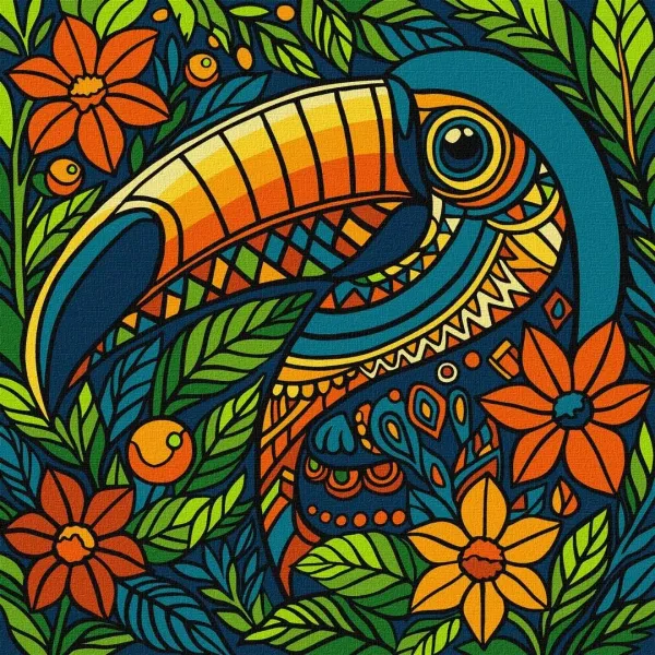 Malowanie po numerach - Witraż. Tukan 30x30cm zdjęcie 1