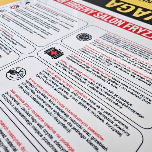 TABLICA INFORMACYJNA PLAN HIGIENY SALONU KOSMETYCZNEGO HIPS A3 Druk UV na Arena.pl