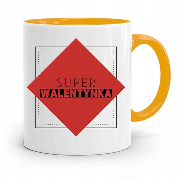 Kubek Żółty Na Walentynki Super Walentynka Prezent Z Nadrukiem Ze Zdjęciem zdjęcie 1