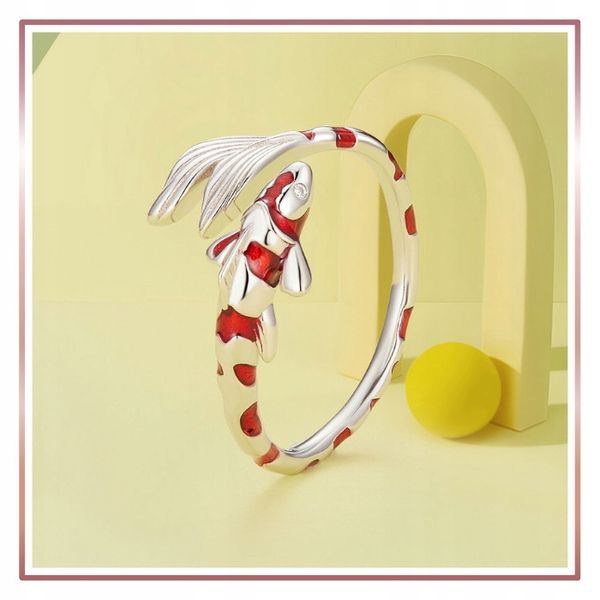 Srebrny Pierścionek Otwarty RYBA KOI S925 zdjęcie 4