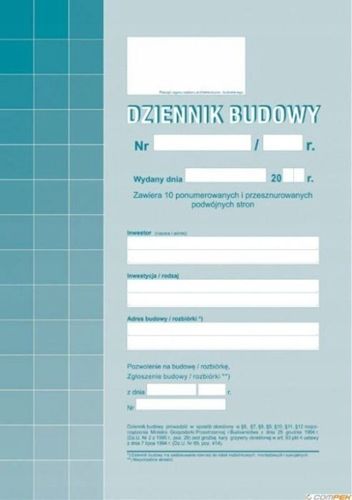 DZIENNIK BUDOWY 603-1Z (40 STRON) na Arena.pl