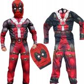 DEADPOOL Z MIĘŚNIAMI STRÓJ KOSTIUM PRZEBRANIE + MASKA AVENGERS 90-110 cm