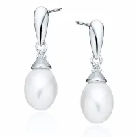 ELEGANCKIE RODOWANE SREBRNE WISZĄCE SREBRNE KOLCZYKI ŁEZKI PERŁY CYRKONIE