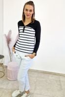 Bluzka Latynka w Paski Długi Rękaw Czarno-Biała L/XL