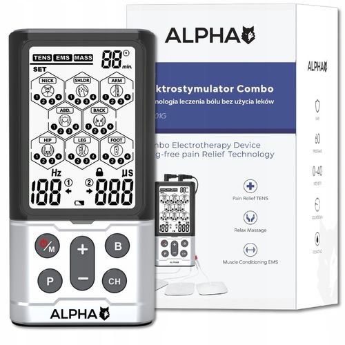 Elektrostymulator mięśni i nerwów TENS EMS MASAŻ 60 prog ALPHA + elektrody na Arena.pl