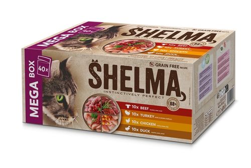 MOKRA KARMA DLA KOTA SHELMA MEGA BOX 40X85G FILECIKI MIX 4 SMAKÓW BEZ na Arena.pl