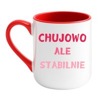 KUBEK "CHUJOWO ALE STABILNIE" Wzór - Elegant Biało-Czerwony 330 ml
