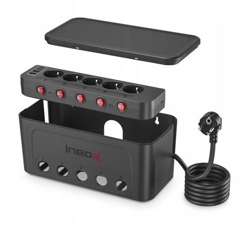 Listwa Zasilająca Organizer Na Przewody 5x AC + 4x USB Ineox LZO-1B Czarny na Arena.pl