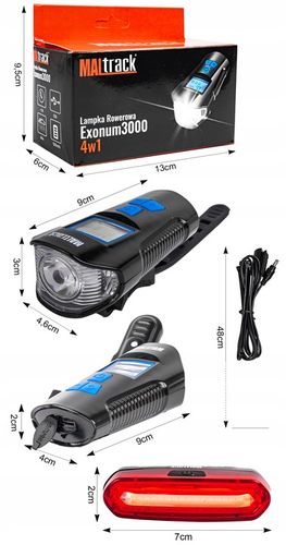 LAMPKA ROWEROWA AKUMULATOROWA LICZNIK KLAKSON PRZÓD TYŁ NA ROWER KABEL USB na Arena.pl