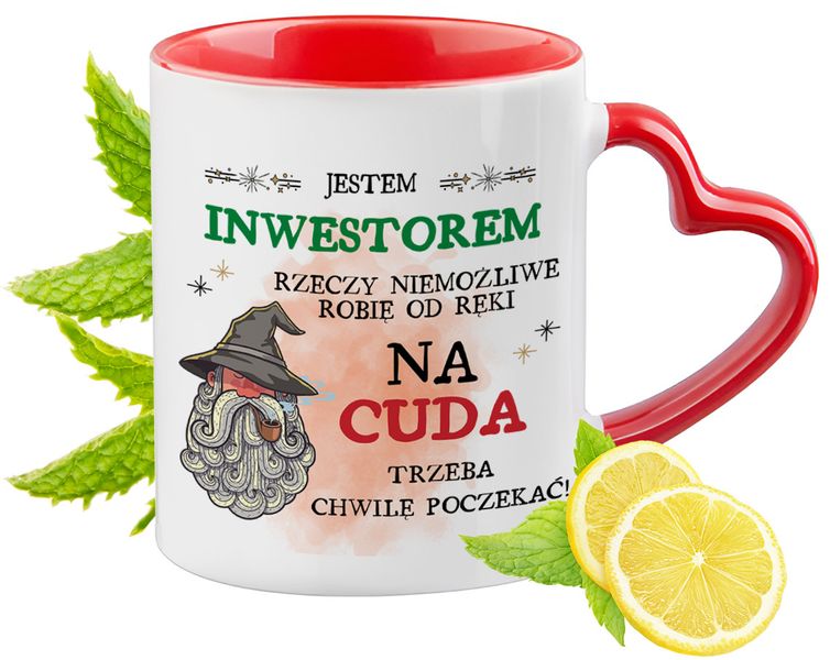Kubek Dla Inwestora Czerwony Z Uszkiem W Kształcie Serca Na Prezent zdjęcie 1