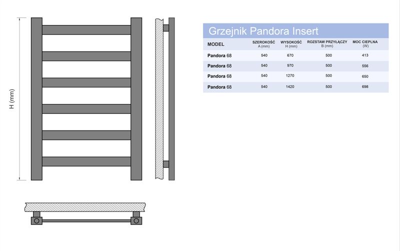 Grzejnik łazienkowy PANDORA INSERT 70/50 ZŁOTY RÓŻ zdjęcie 7