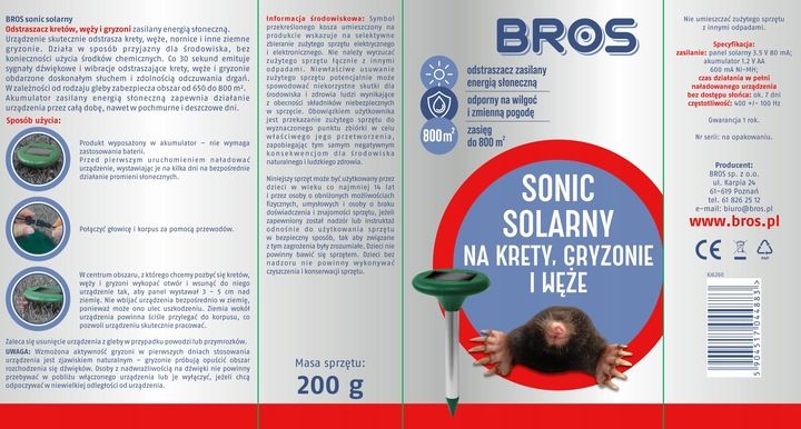 BROS SONIC SOLARNY na krety, nornice, gryzonie i węże, zasięg do 800 m² zdjęcie 2