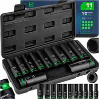 ZESTAW NASADEK UDAROWYCH 11 SZT. 1/2" 6-KĄTNE DŁUGIE NASADKI 10-24MM WUBER