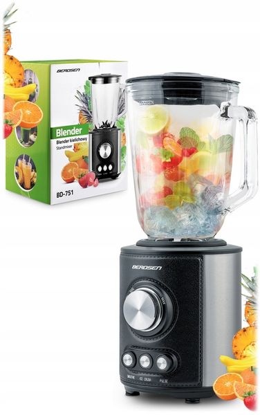 DUŻY BLENDER KIELICHOWY SZKLANY BERDSEN 800W CZARNY 1,5L zdjęcie 9