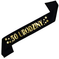 Czarna szarfa ze złotym nadrukiem 50 urodziny